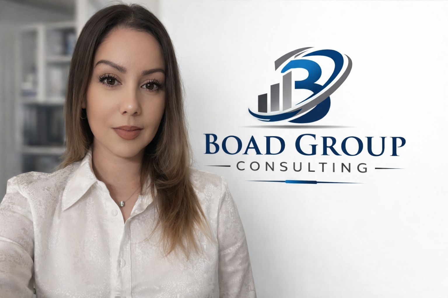 Boad Group consultant beside the Boad Group Consulting logo