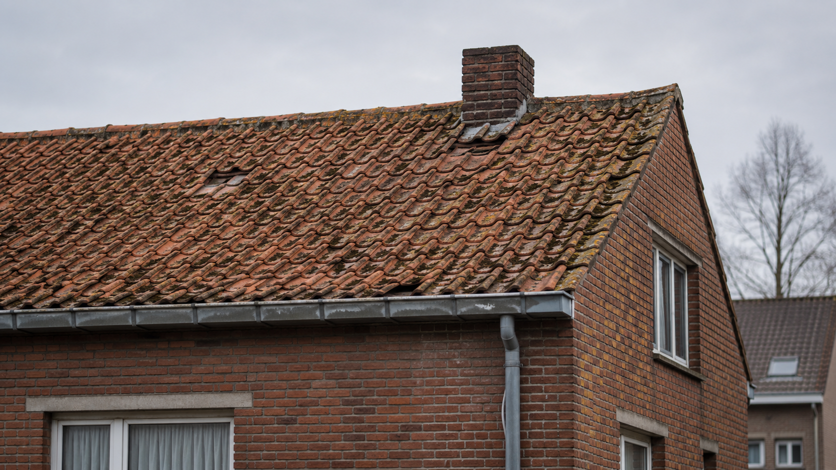 Bestaand dak dat klaar is voor herstelling of renovatie