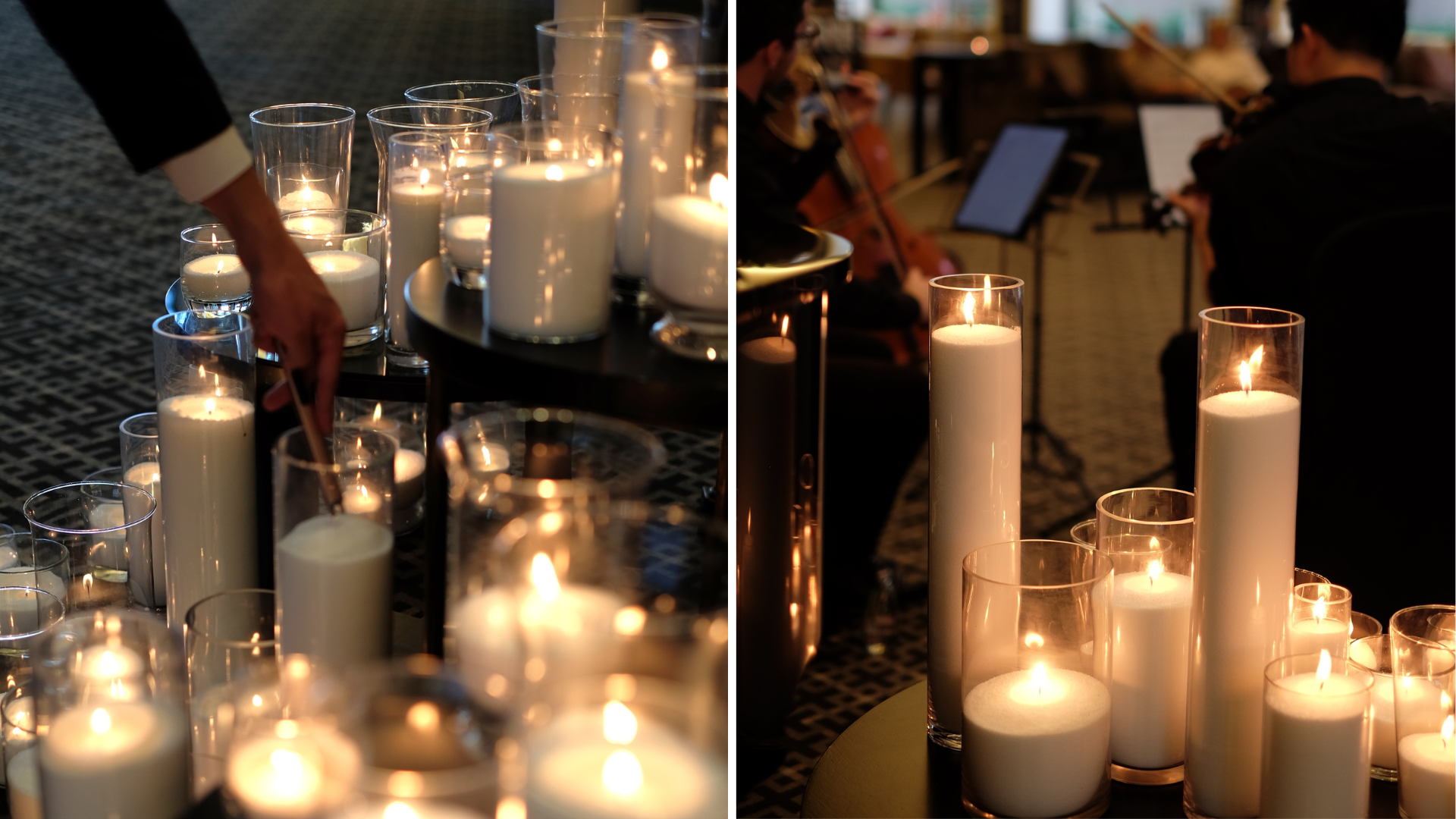 Elegant candle display in glass vessels using Chameleon Sand Candle 