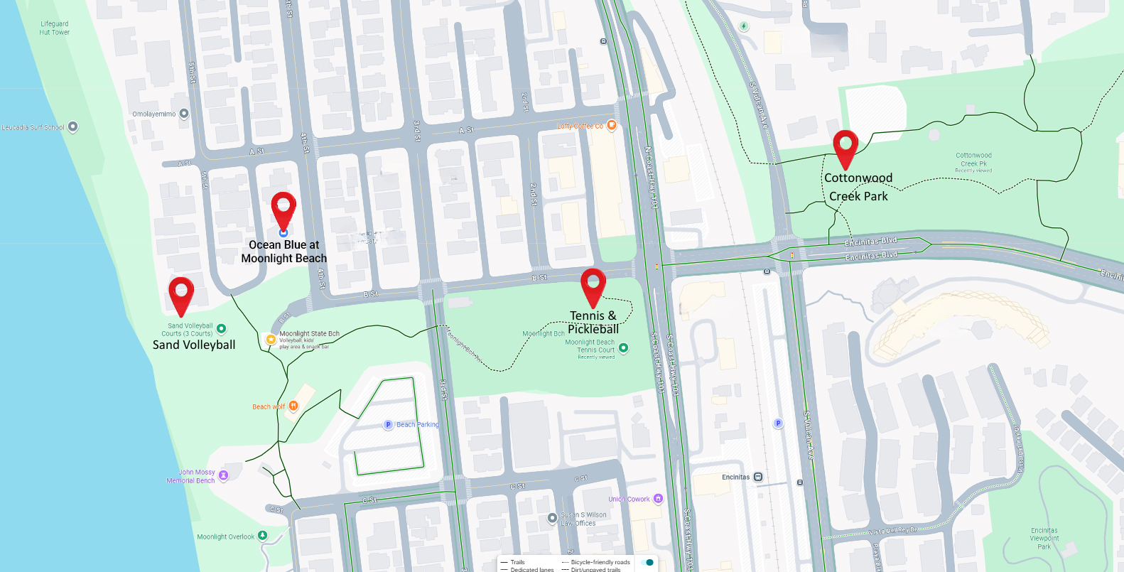 map of moonlight beach surroundings