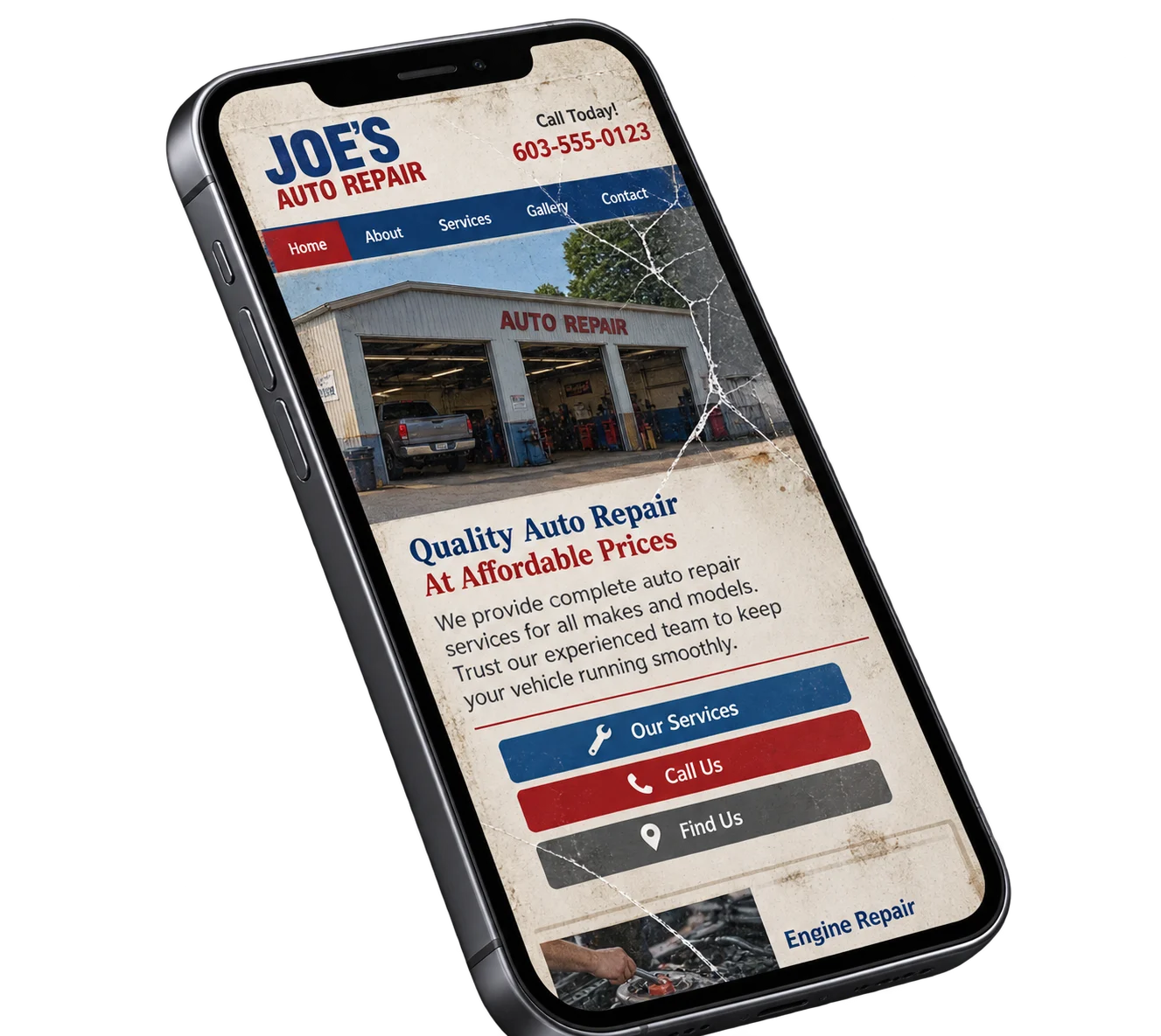 Poor mobile website experience displayed on a smartphone