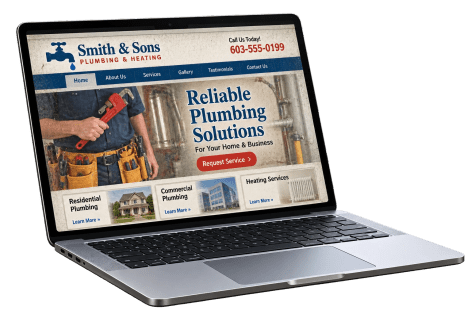 Outdated small business website displayed on a laptop