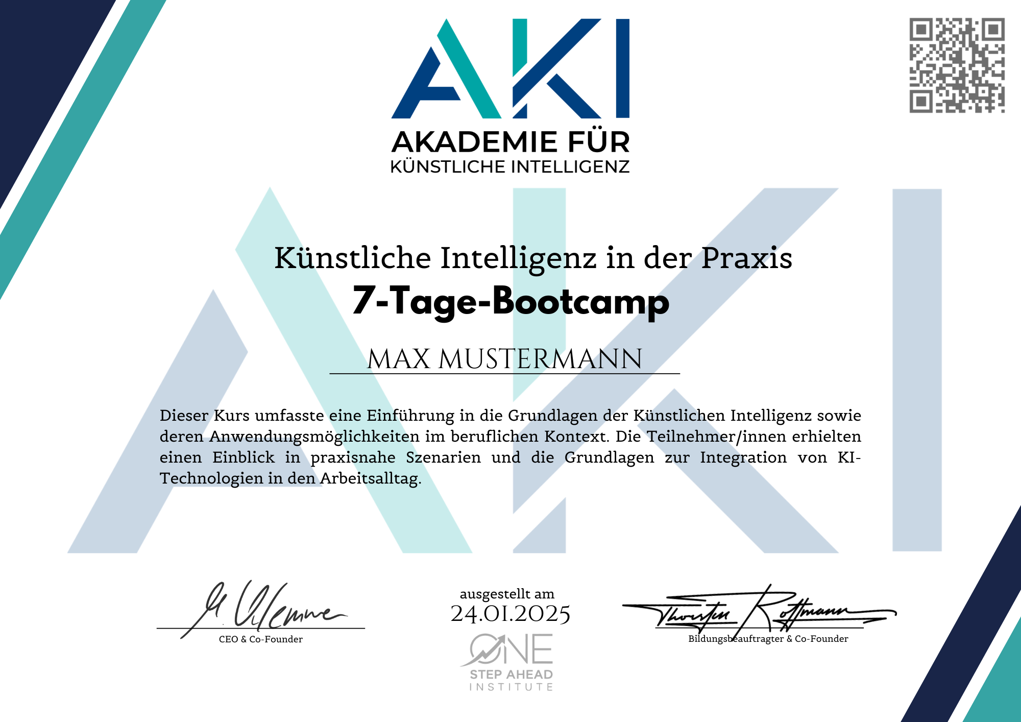 7-Tage-Bootcamp Zertifikat Muster