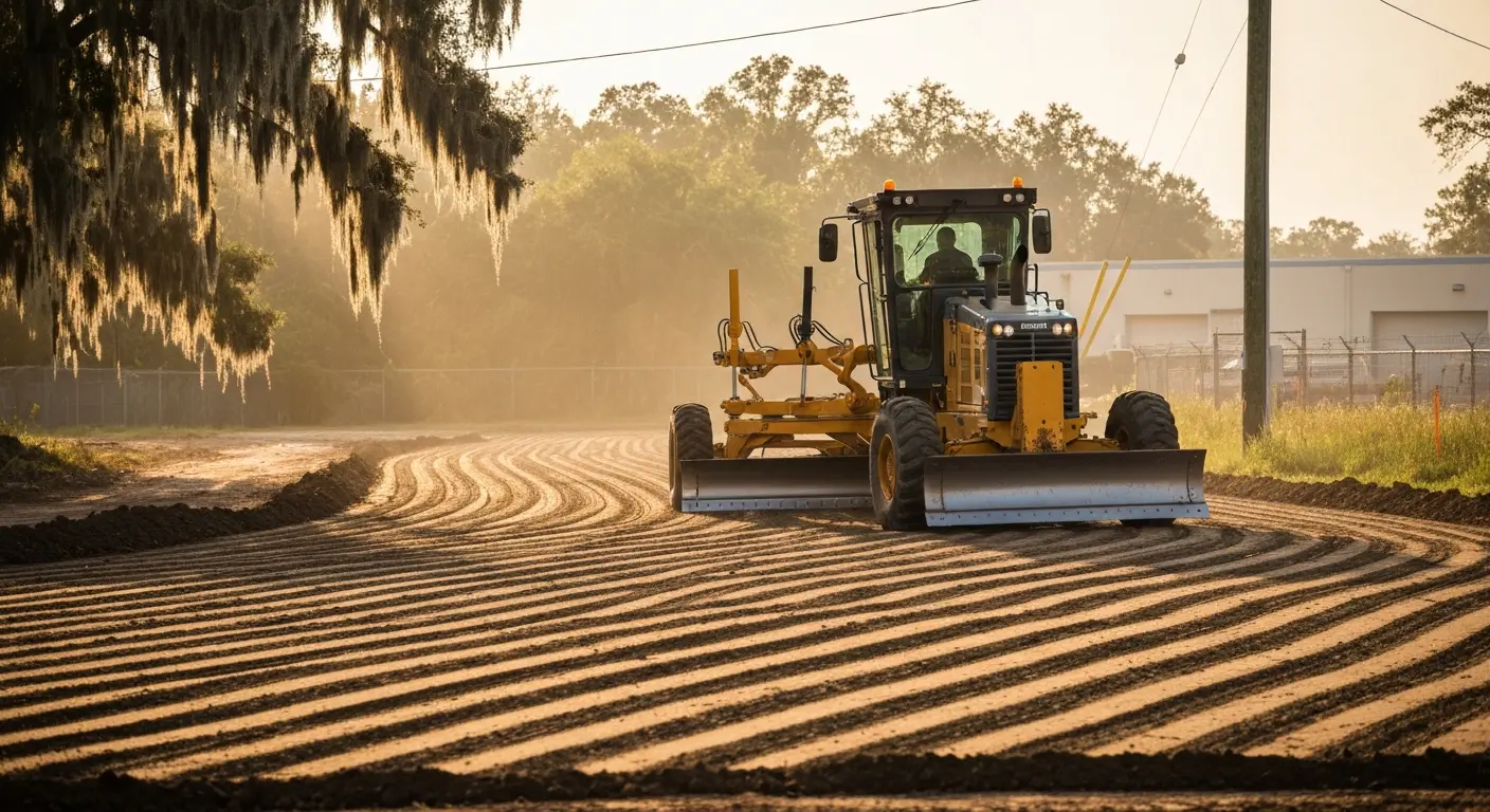 Grading machinery at work