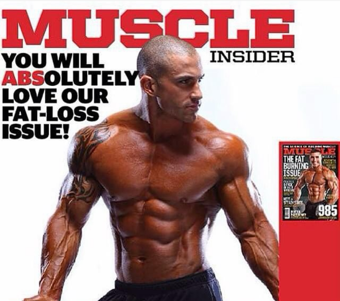 Muscle & Body magazine cover featuring Tobias Young in blue shorts.