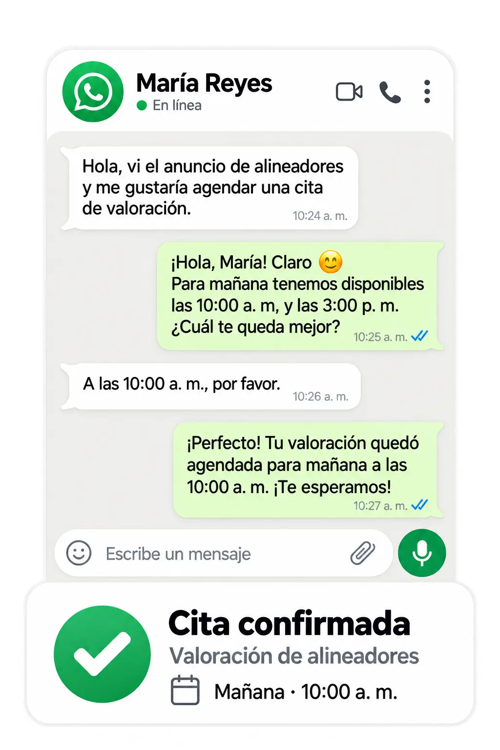 Chat de WhatsApp con cita confirmada