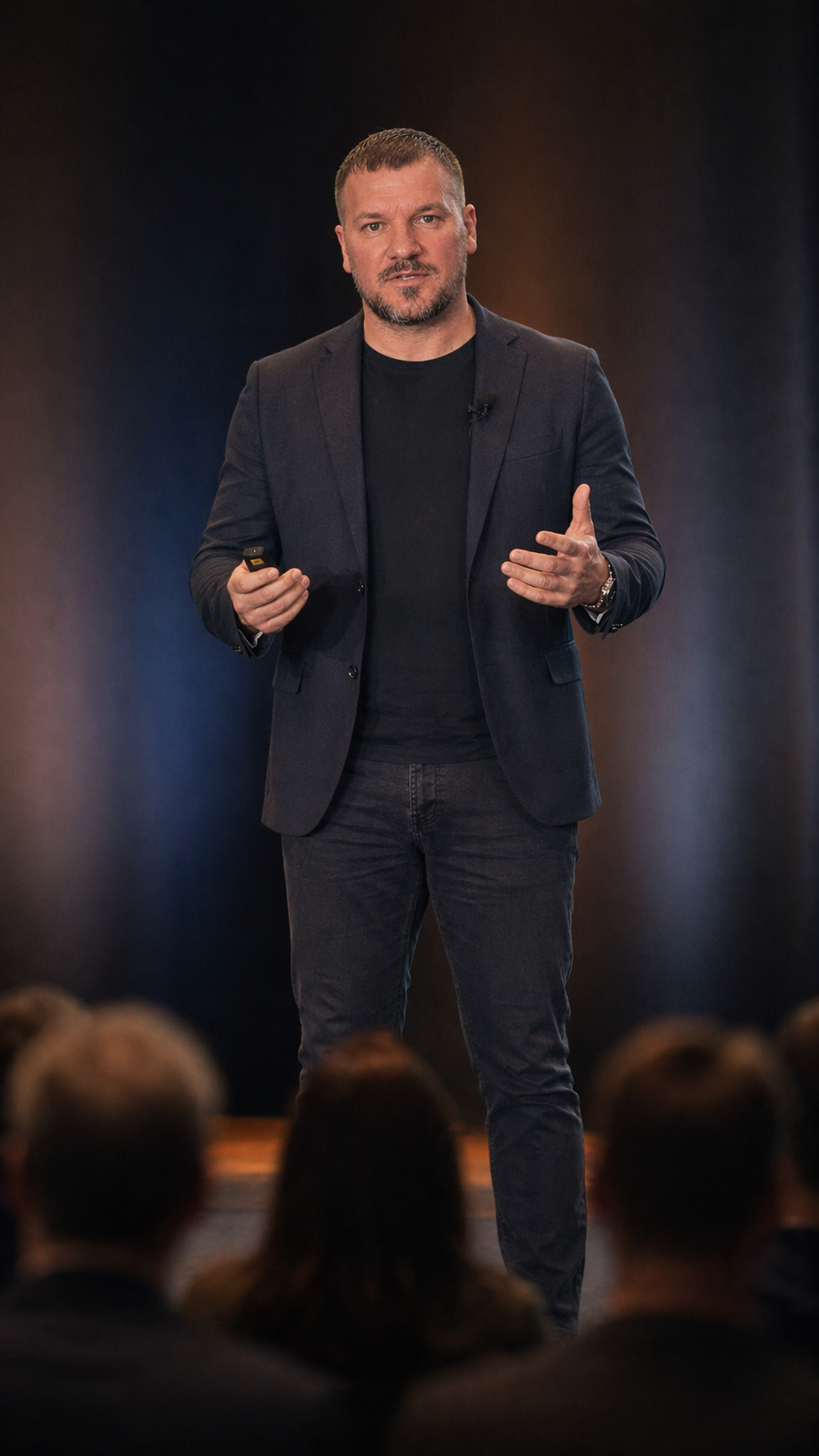 Tyge Aleksander speaking on stage