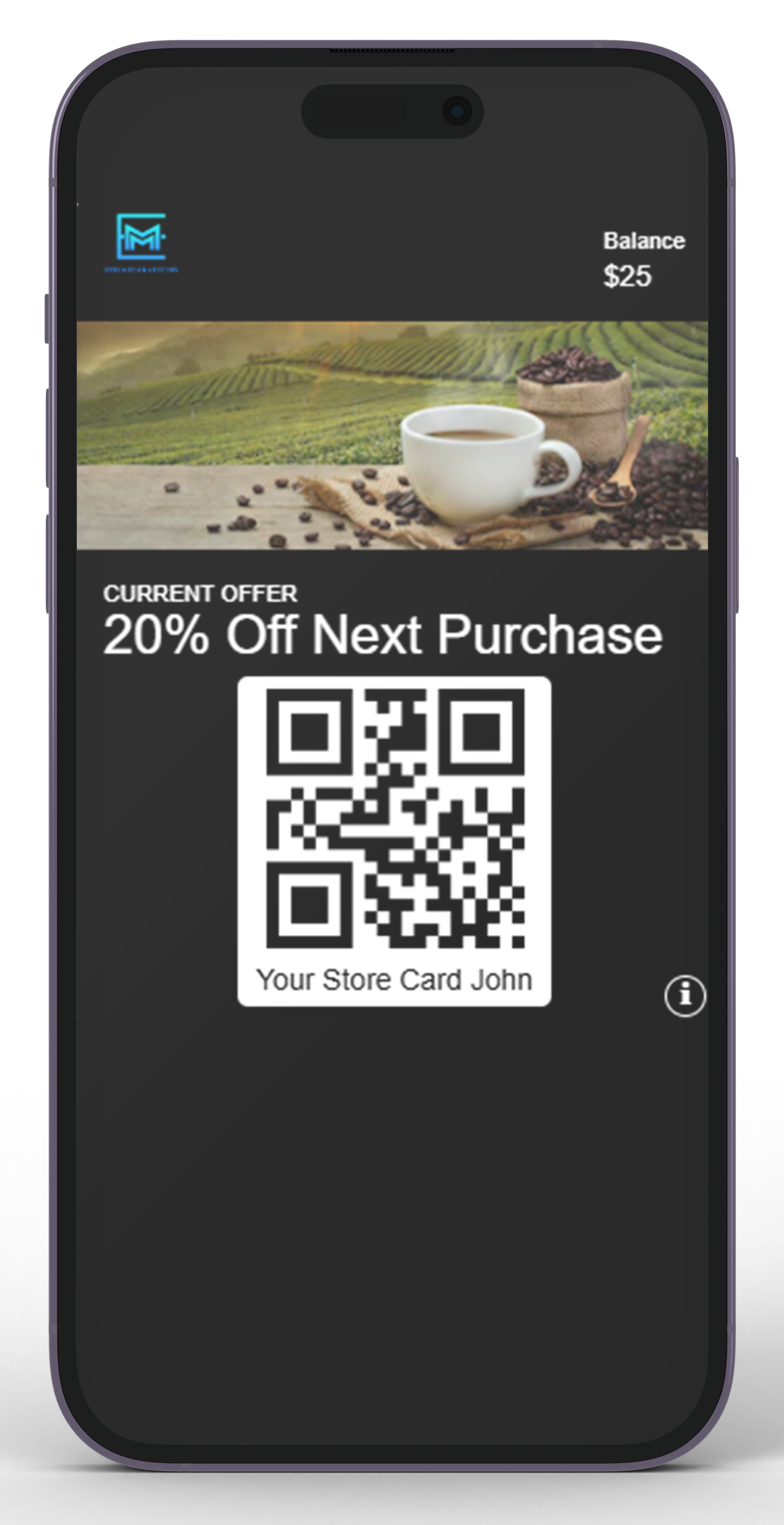 Loyalty card pass example on a phone