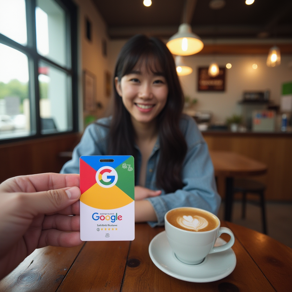 Google Review Tap Card displayed at a business checkout area