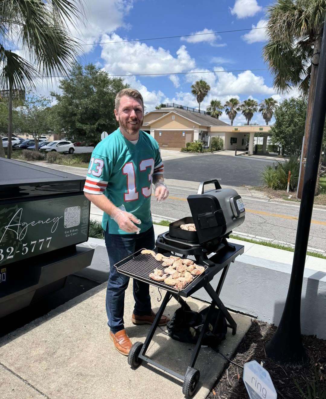 Grilling lunch for the team outside the Ocala office