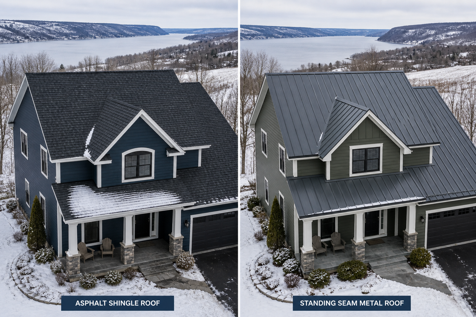 asphalt shingles and standing seam metal
