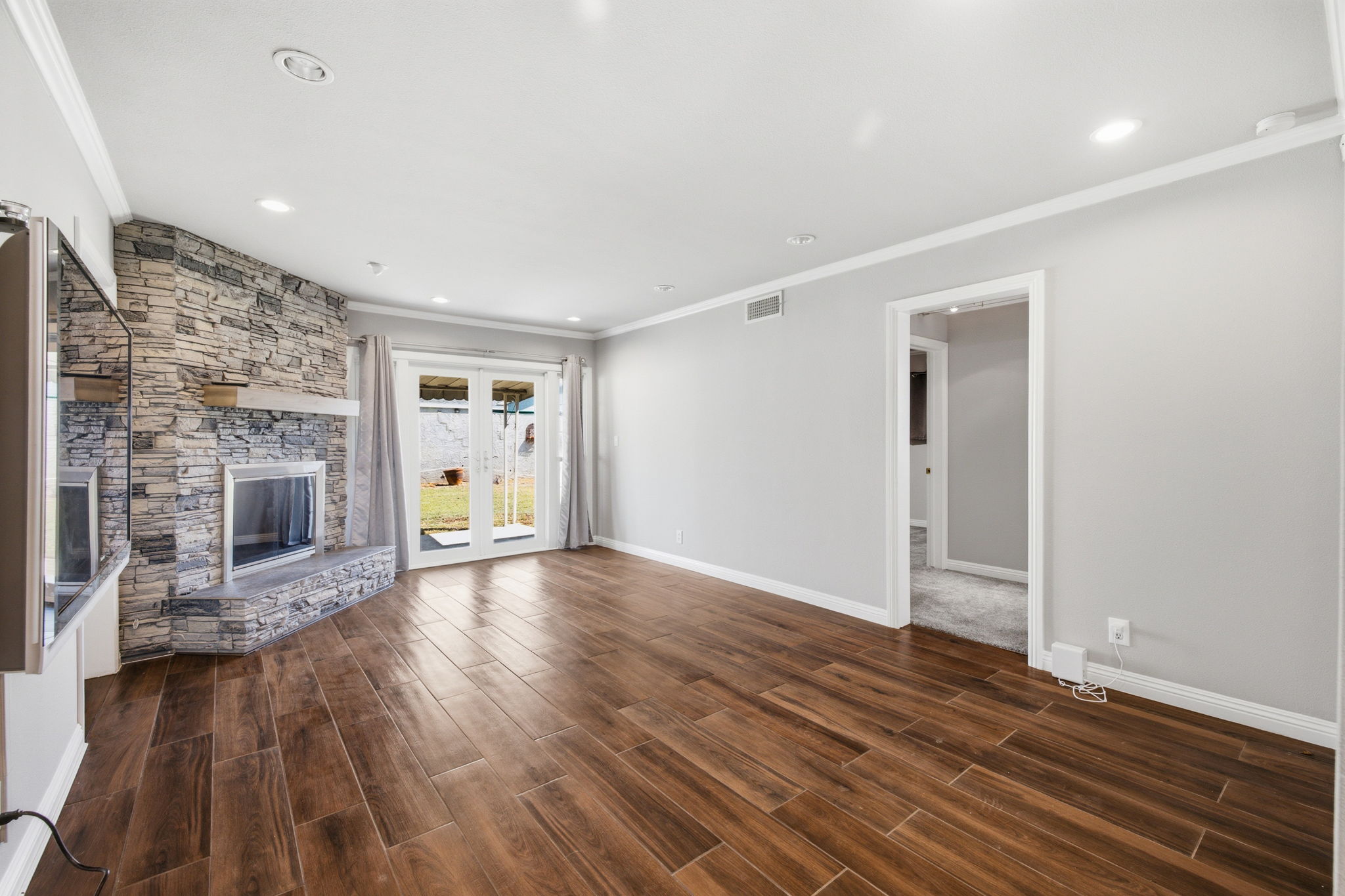 Living room, French doors at Ewok and Ever, La Mirada