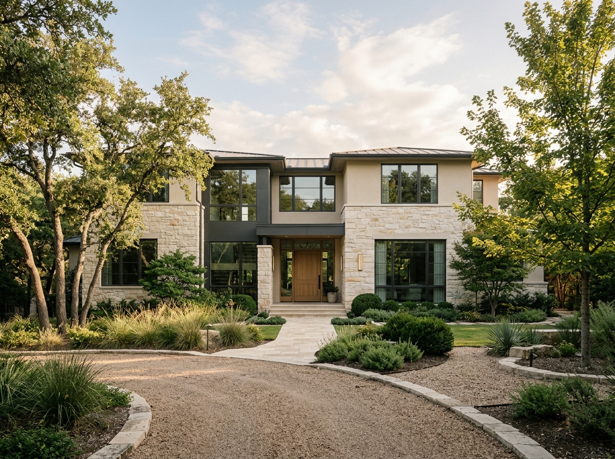 Luxury modern home exterior at dusk