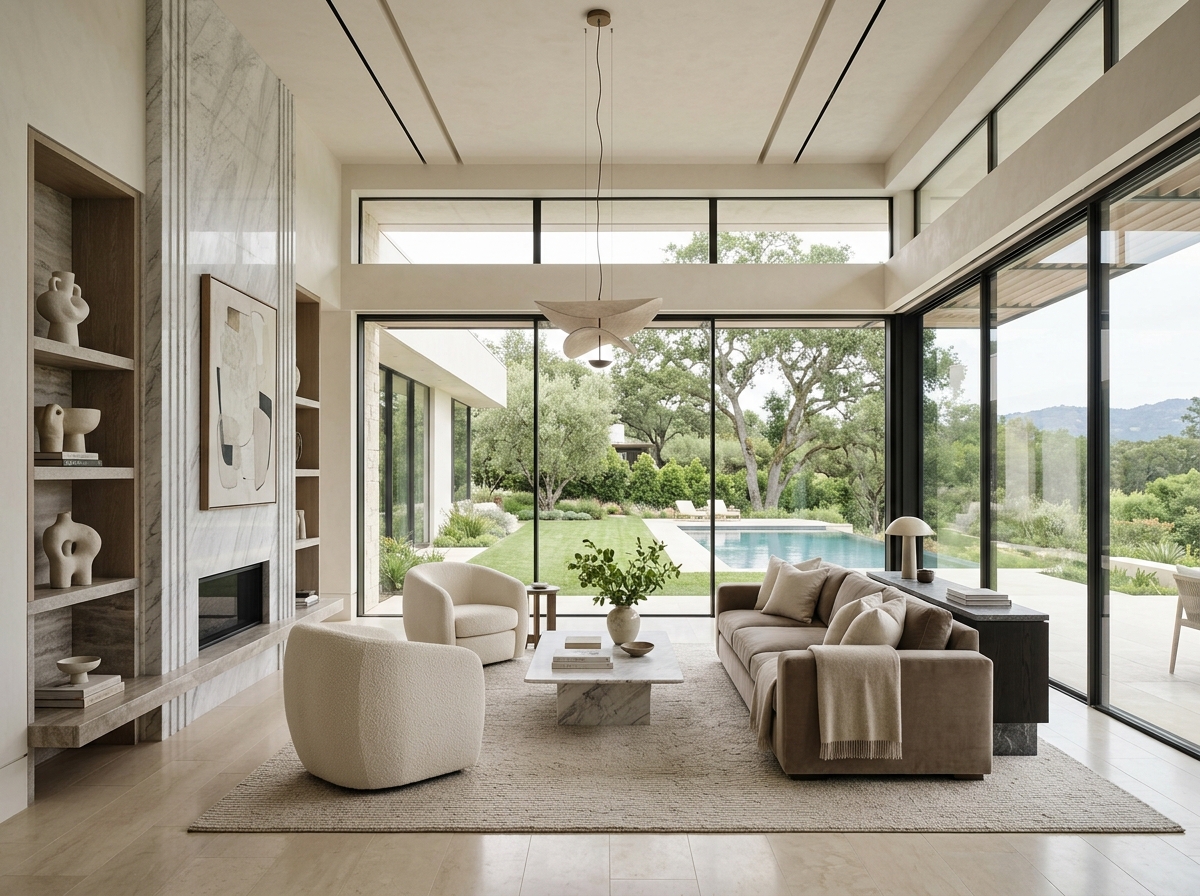 Warmly lit luxury living room