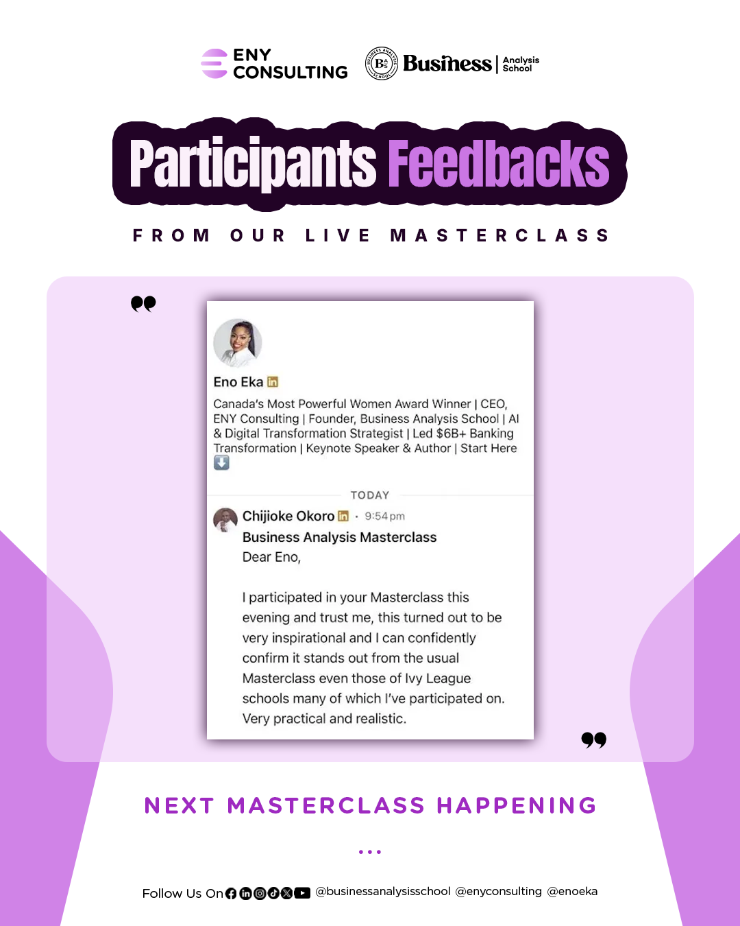 Masterclass testimonial — Greatness Ileogben