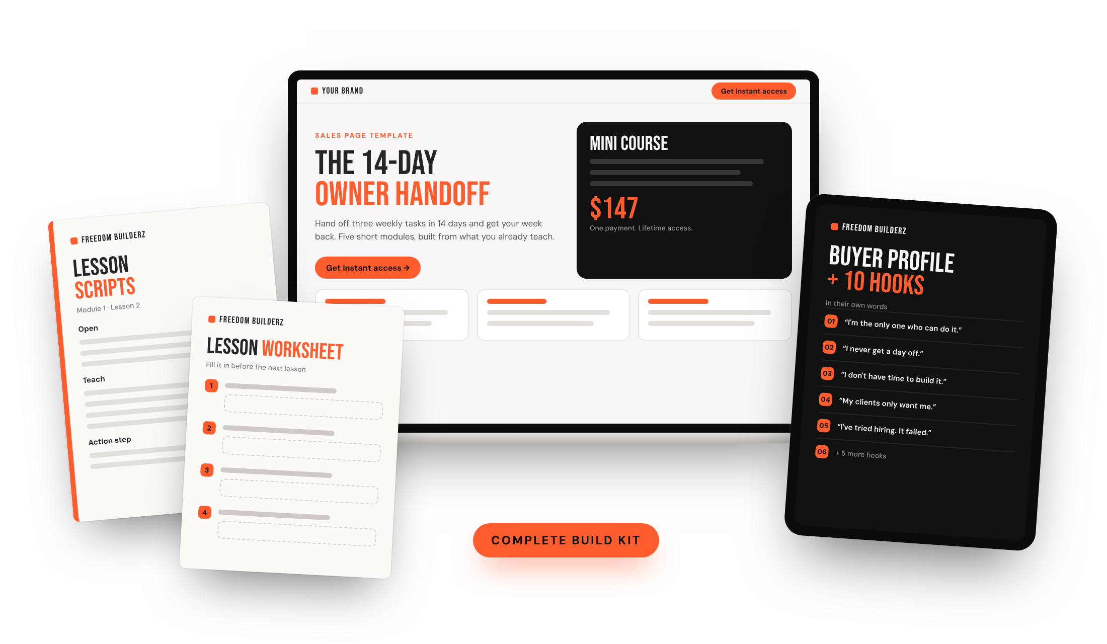 Complete Build Kit: lesson scripts, worksheets and a sales page template