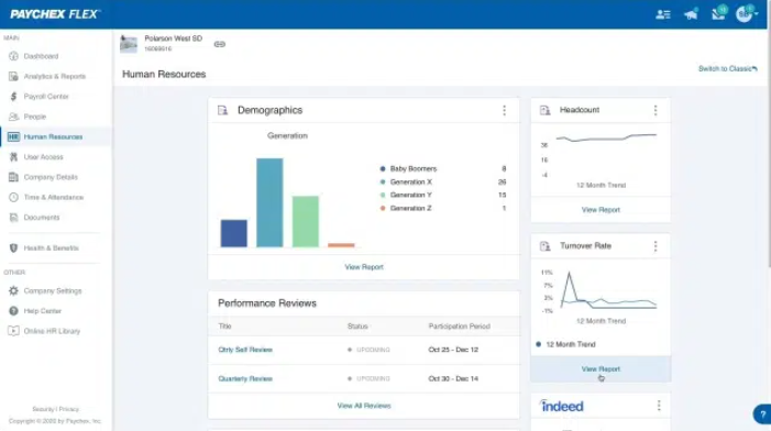 paychex flex services dashboard