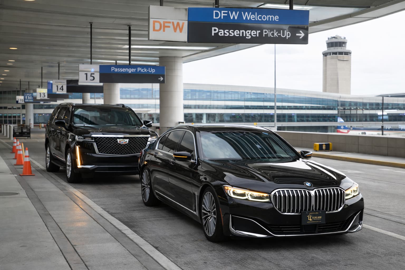 Luxury black car service in Dallas near Reunion Tower skyline Luxury black car service in Dallas near Reunion Tower skyline