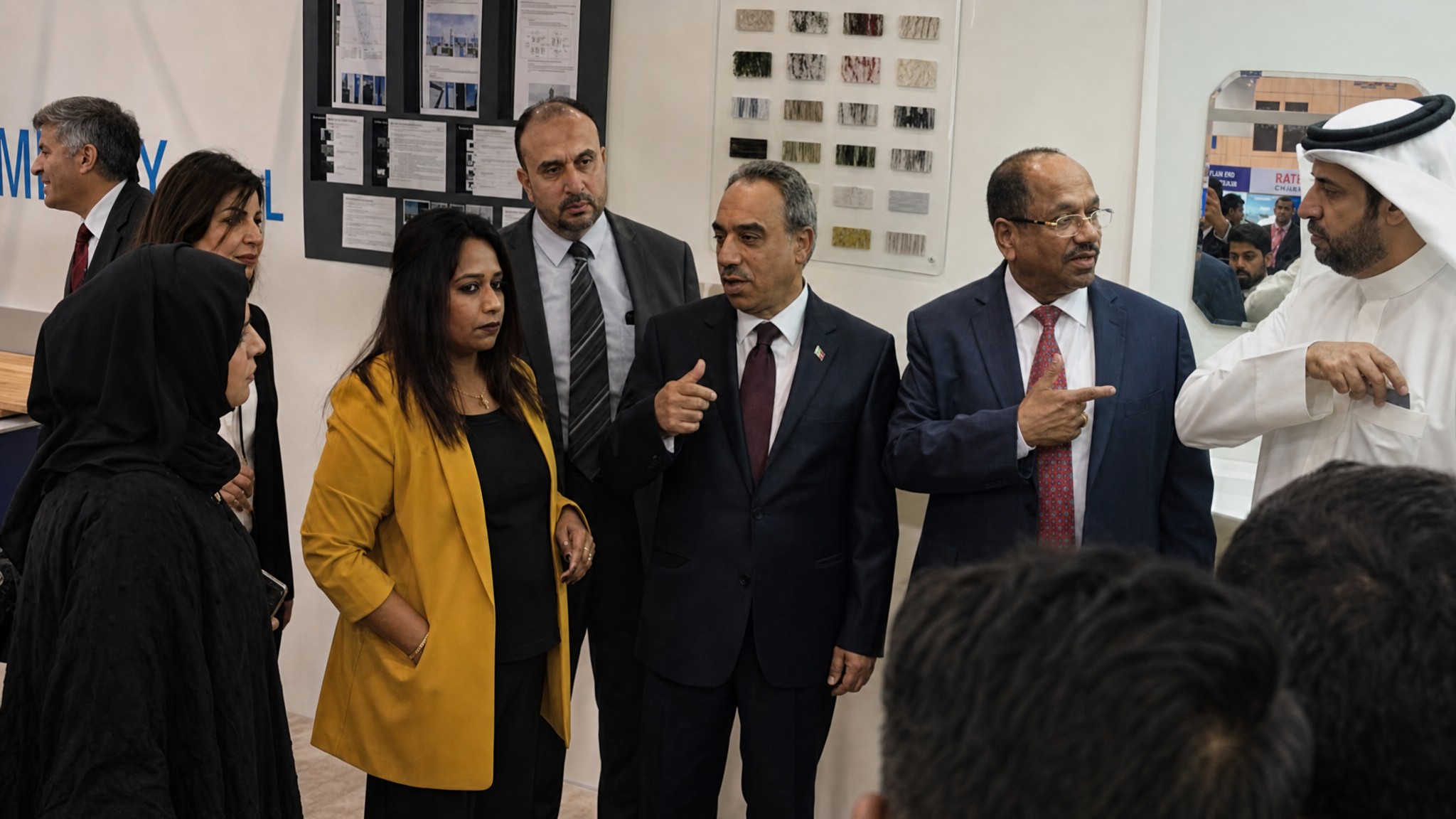 MTM Trading team at exhibition with building material samples in Bahrain