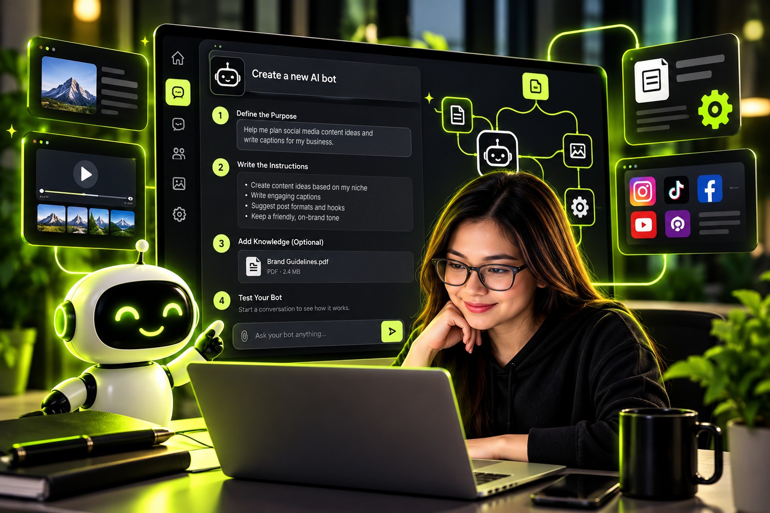 Learner configuring an AI bot step by step