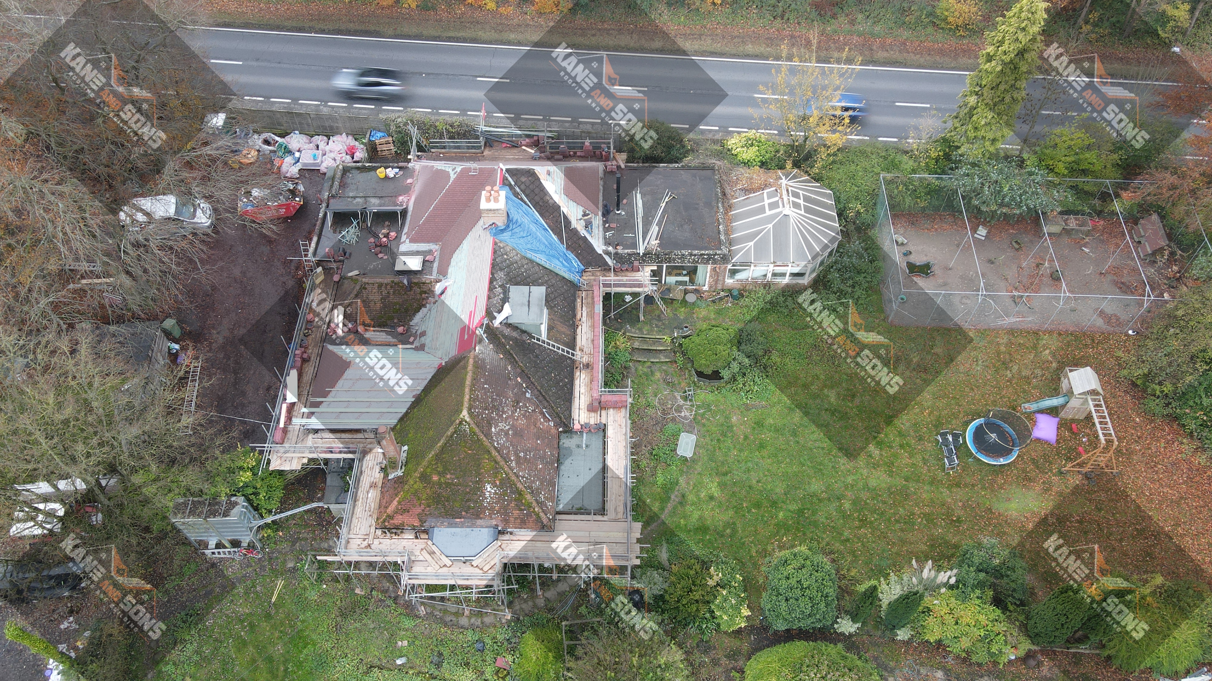 Re-roofing project during works by Kane and Sons