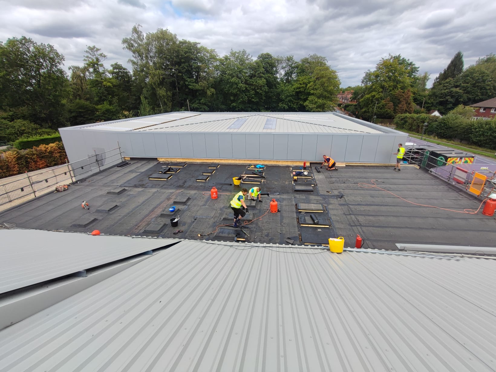 Flat roof during roofing works