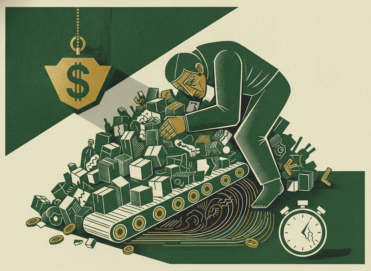 Woodcut illustration representing the true cost of a return.