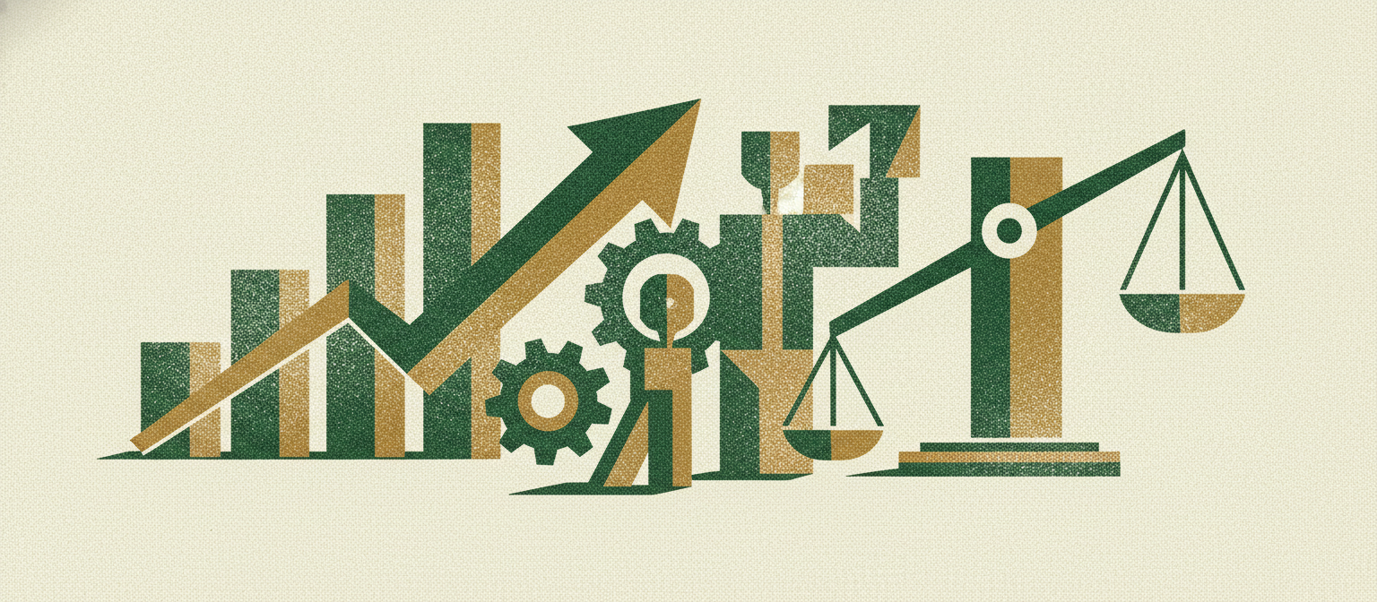 Wide woodcut finance frieze section divider.