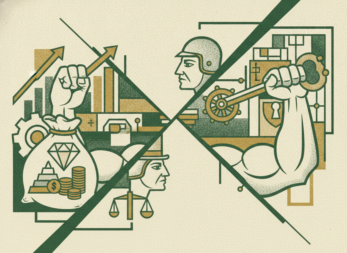 Woodcut illustration representing economics vs control: the two things a term sheet decides.