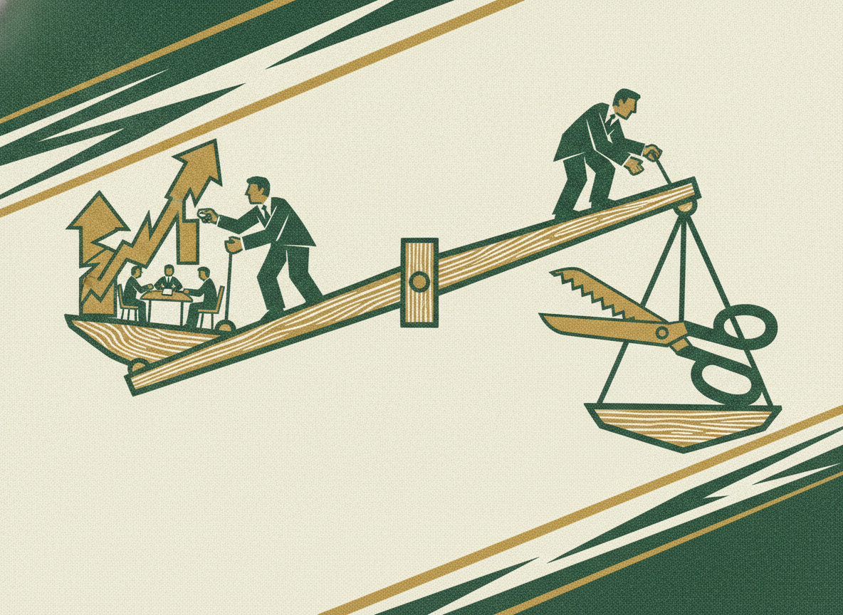 Woodcut illustration representing aligning the board around profitable growth.
