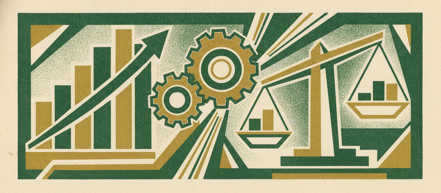 Wide woodcut finance frieze section divider.