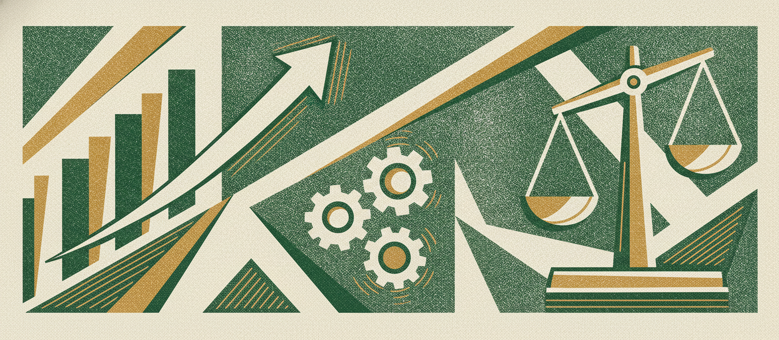 Wide woodcut finance frieze section divider.