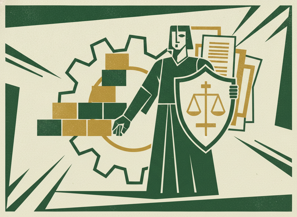 Woodcut illustration representing corporate, cap table, and legal.