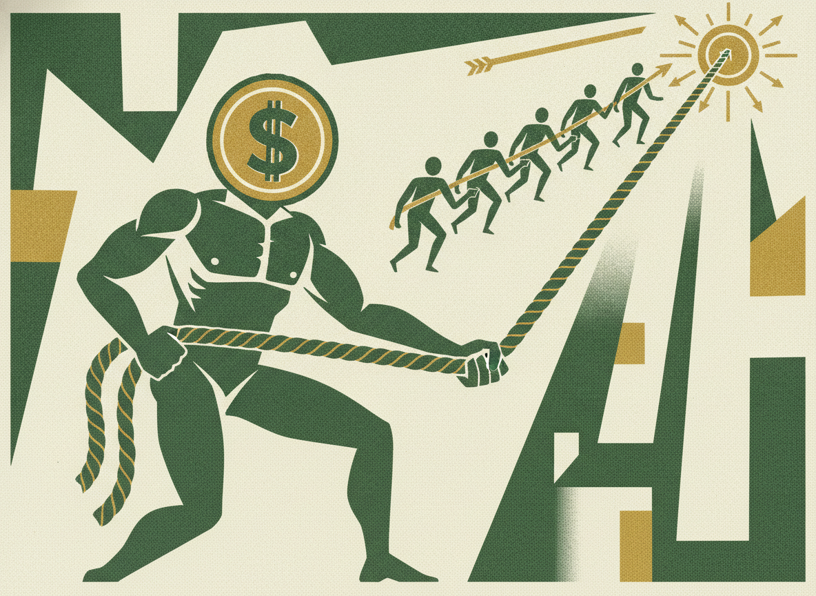 Woodcut illustration representing tying every hire to a revenue driver.