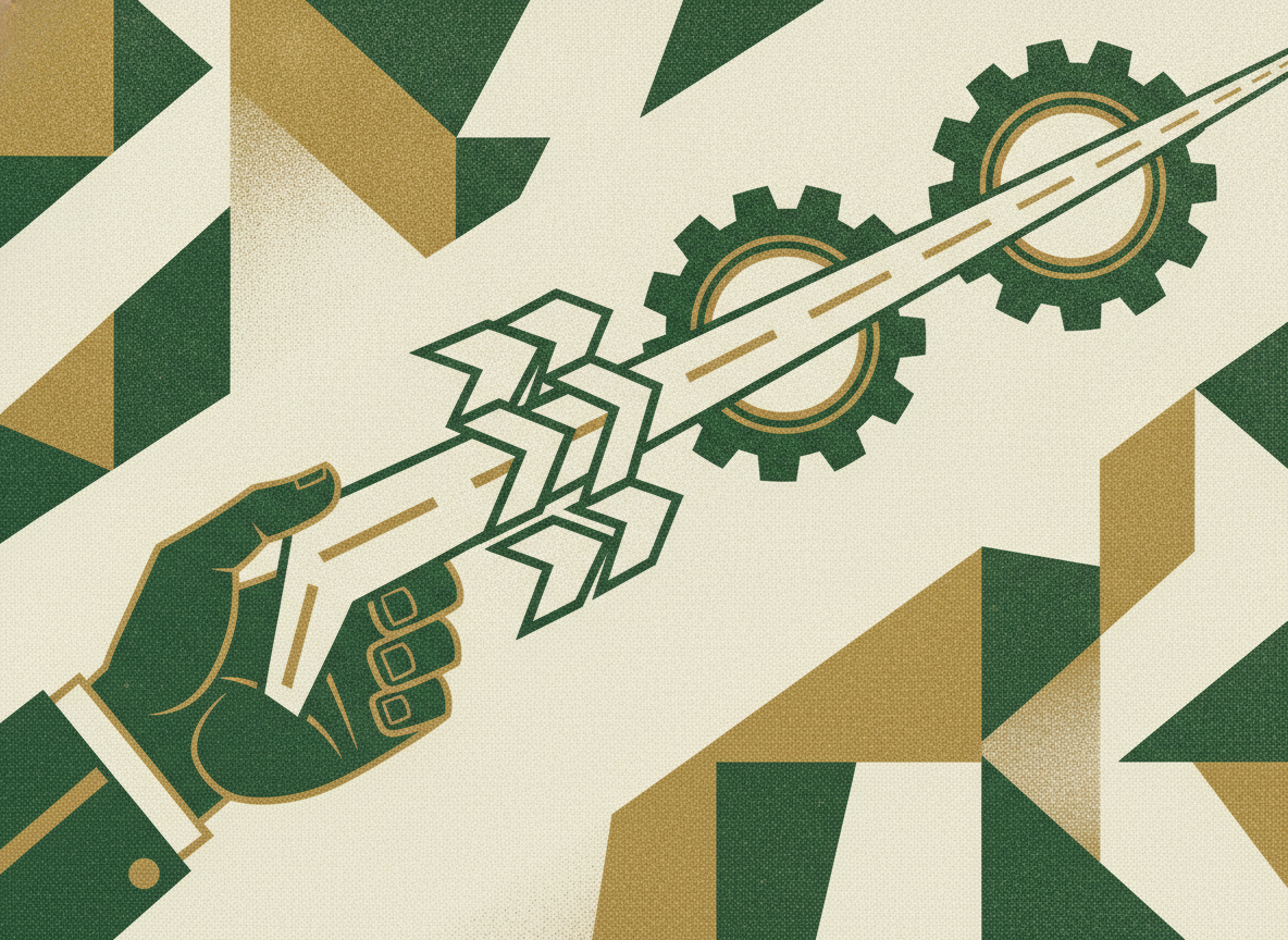 Woodcut illustration representing the right use: extending runway between rounds.