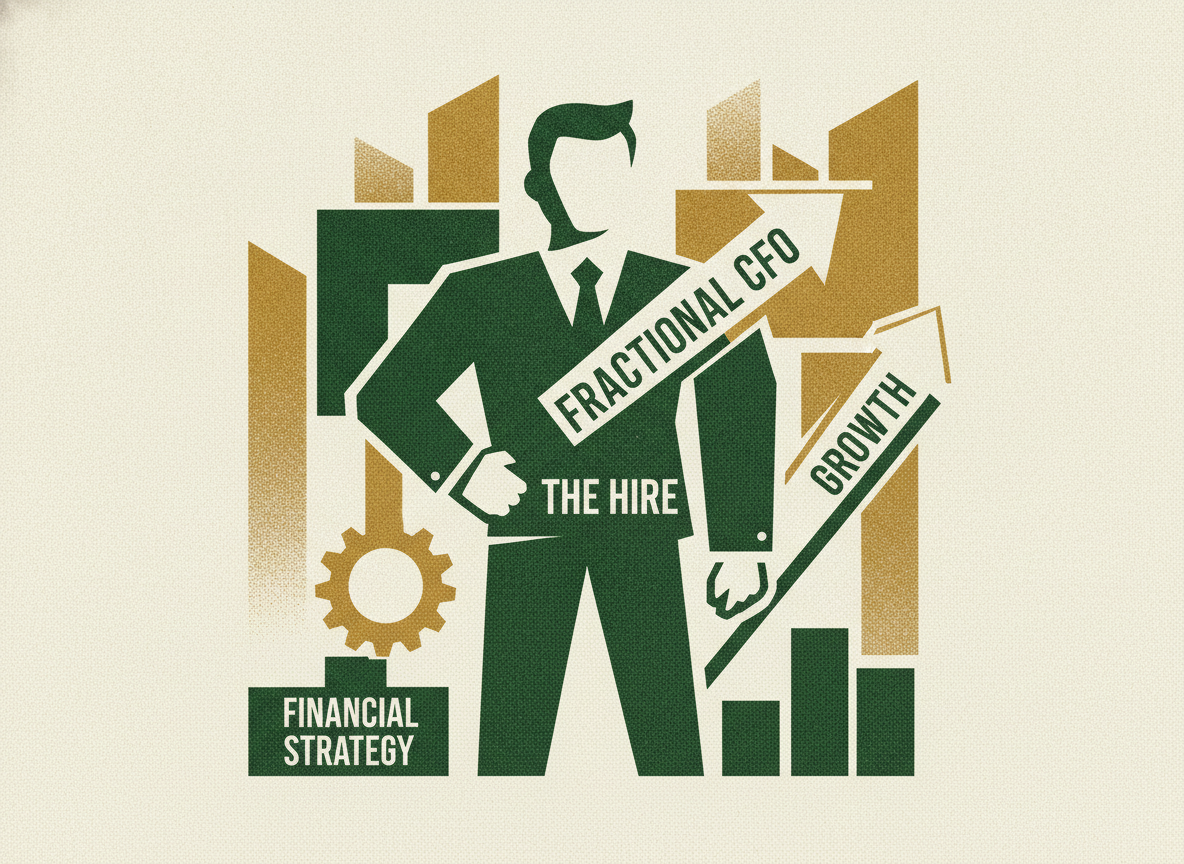 Woodcut illustration representing where a fractional cfo fits around the hire.