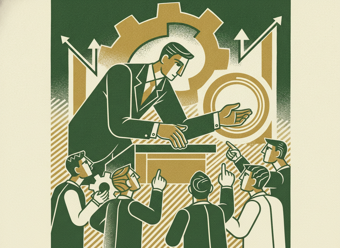 Woodcut illustration representing how a cfo coaches rather than just reports.