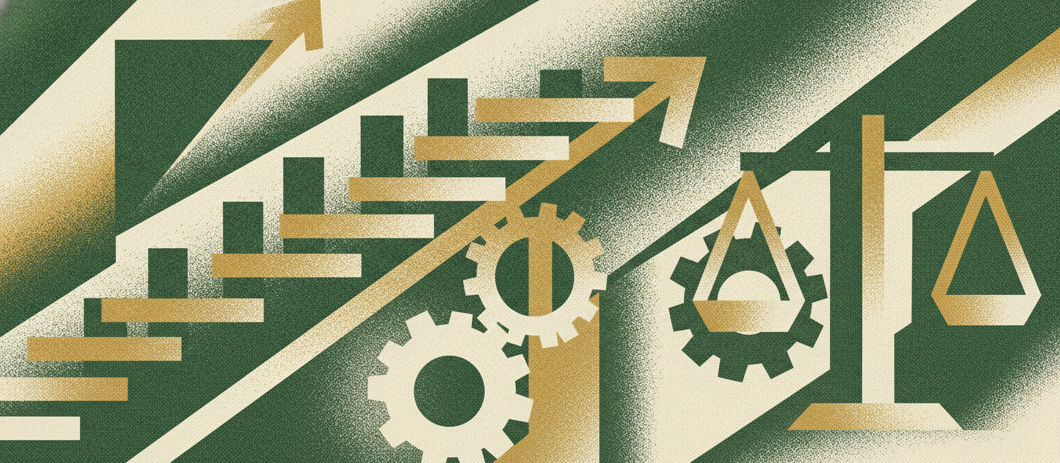 Wide woodcut finance frieze section divider.