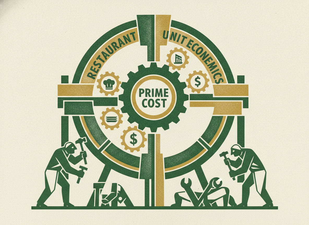 Woodcut illustration representing prime cost as the core of restaurant unit economics.