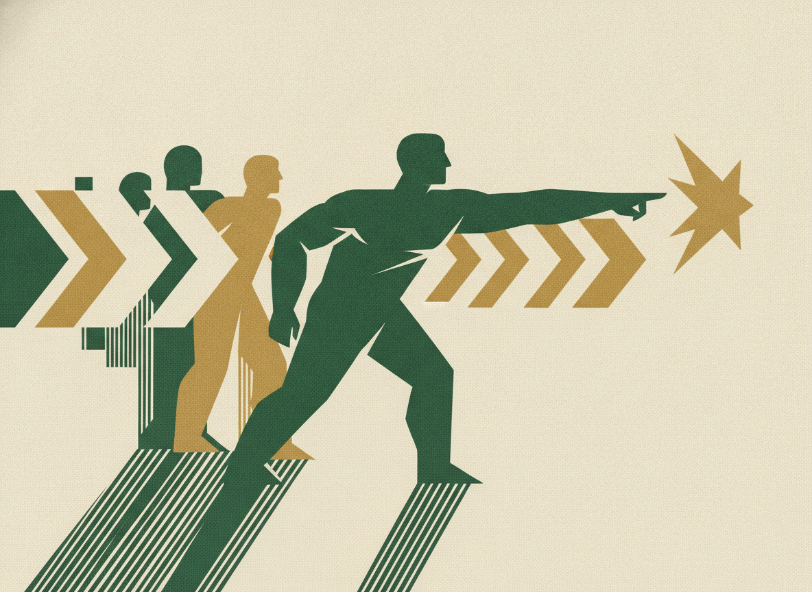 Woodcut illustration representing working backward from your next milestone.