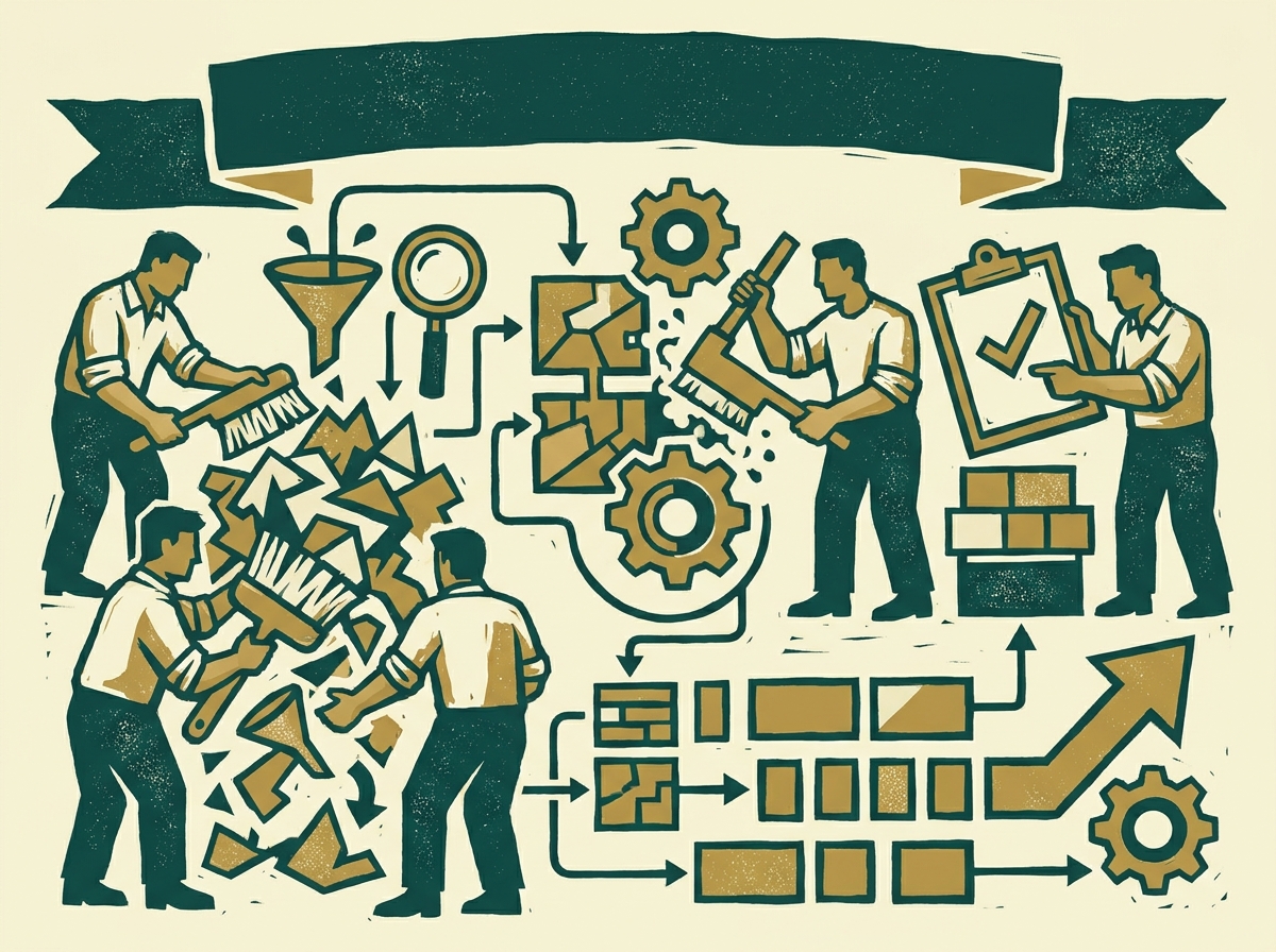 Checklist graphic with a magnifying glass examining data quality