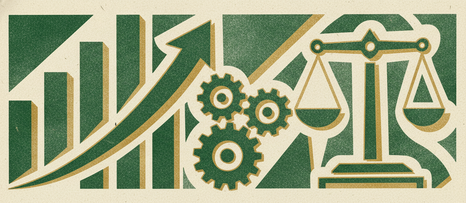 Wide woodcut finance frieze section divider.