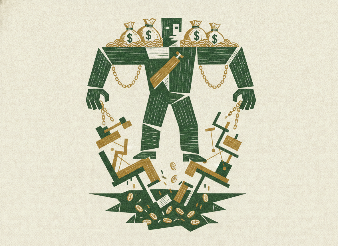 Woodcut illustration representing why founder dependency is a financial risk, not just an org chart problem.