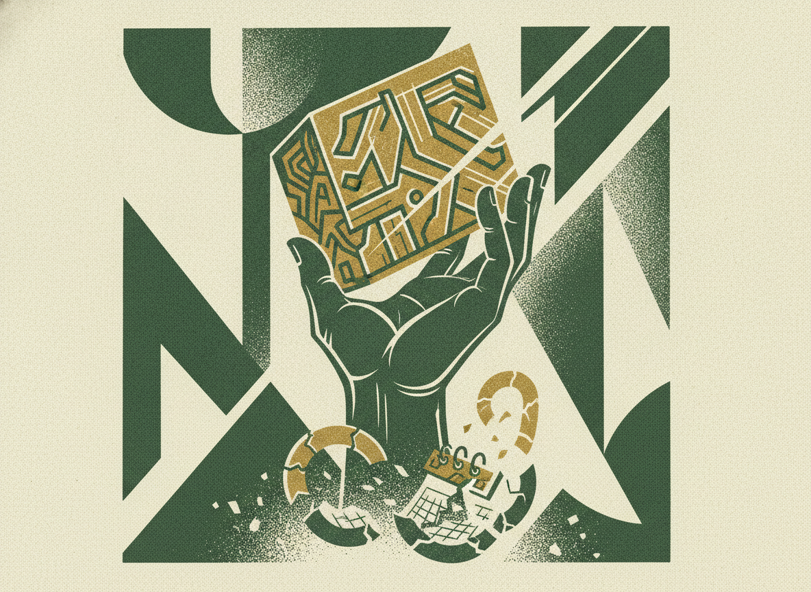 Woodcut illustration representing raise to the milestone, not the calendar.
