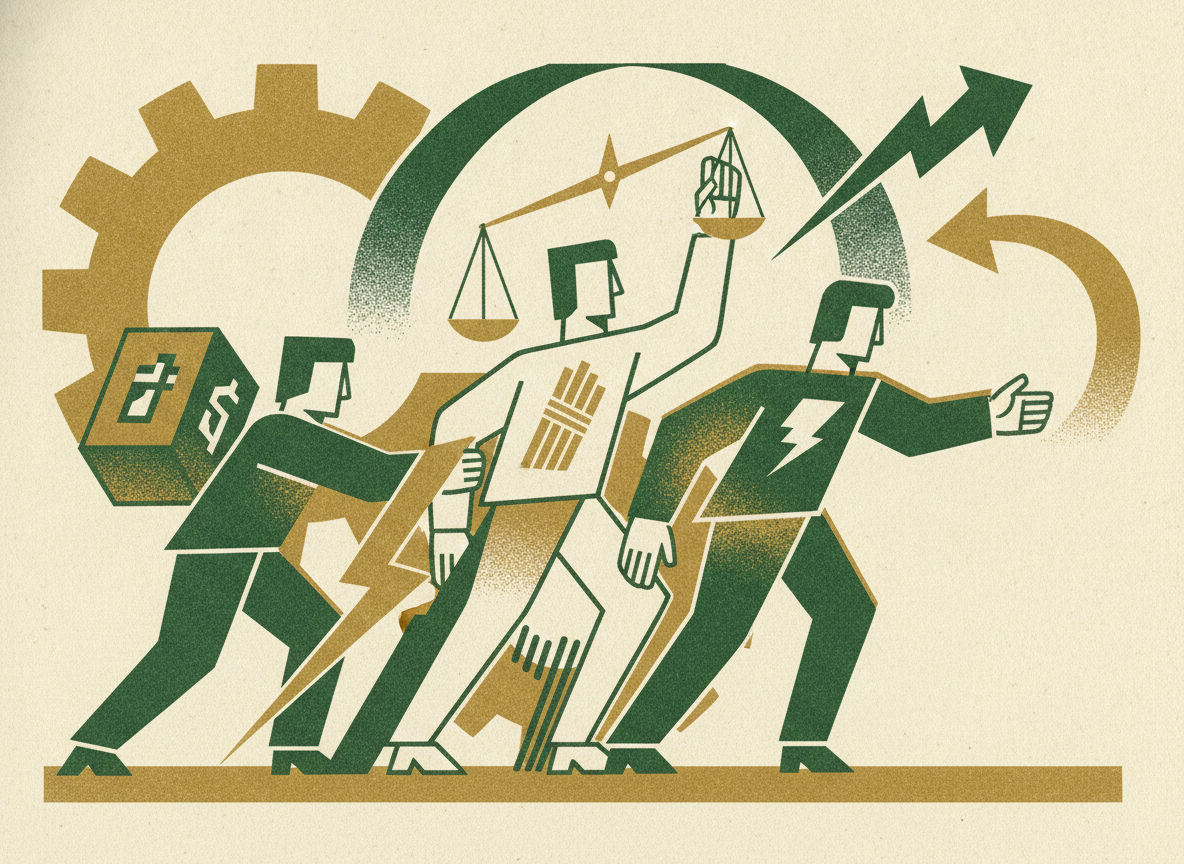 Woodcut illustration representing shared accountability without the process tax.