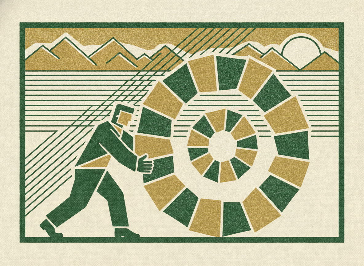 Woodcut illustration representing building the rolling forecast: cadence and horizon.