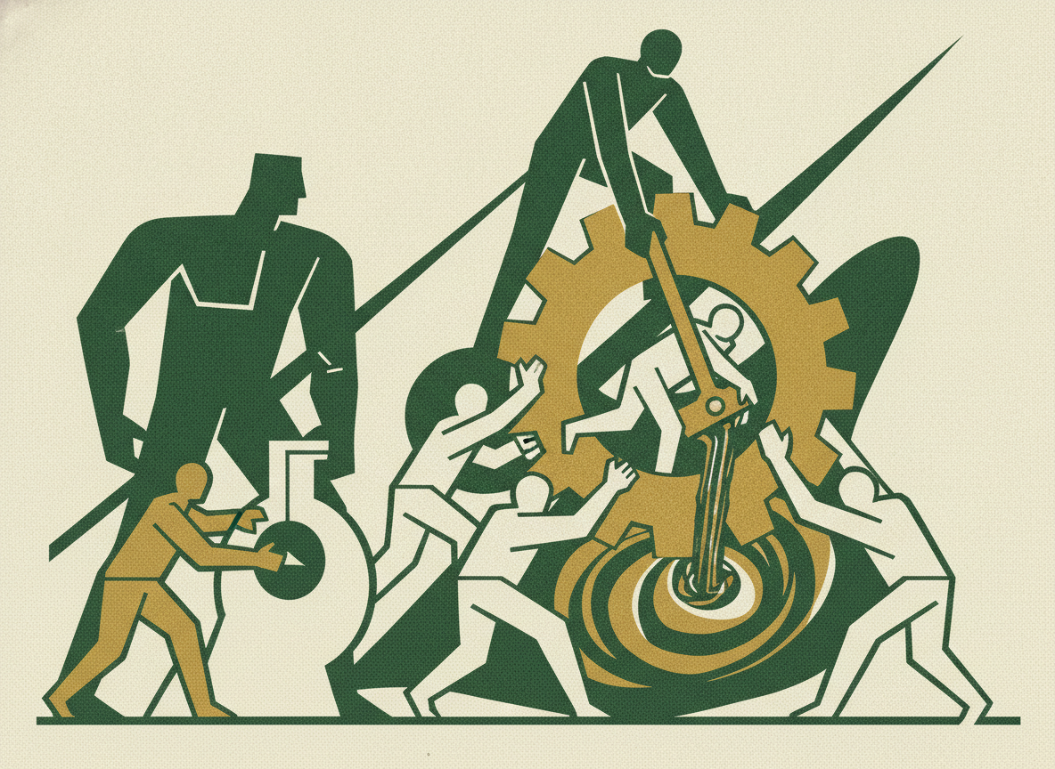 Woodcut illustration representing utilization: the margin lever everyone watches and few manage.