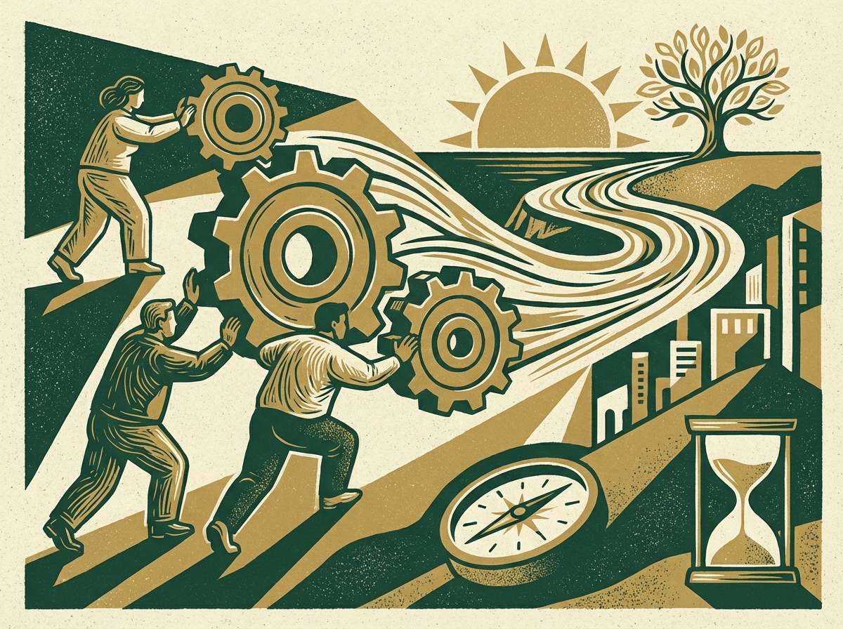 Team collaboration discussing long-term financial strategy