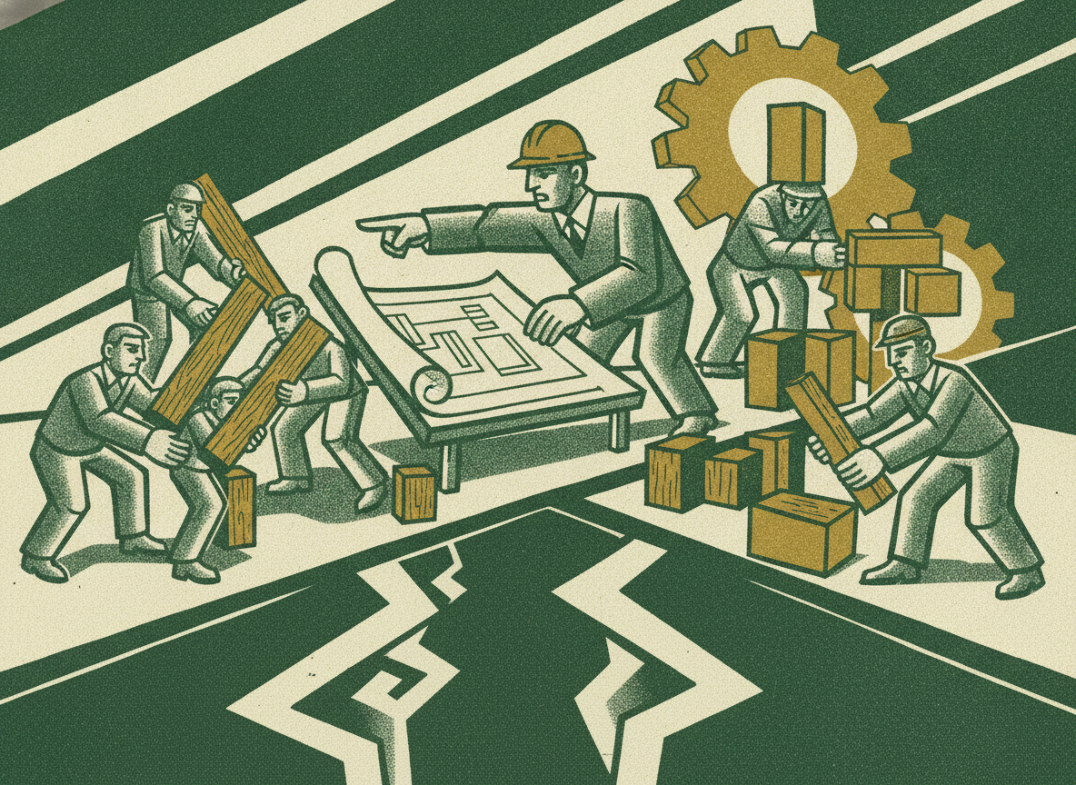 Woodcut illustration representing building the plan before you need it.