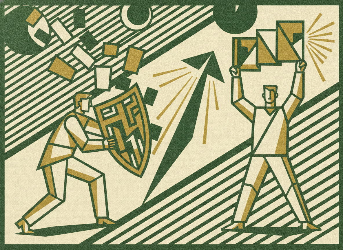 Woodcut illustration representing the spend-control and compliance gains.